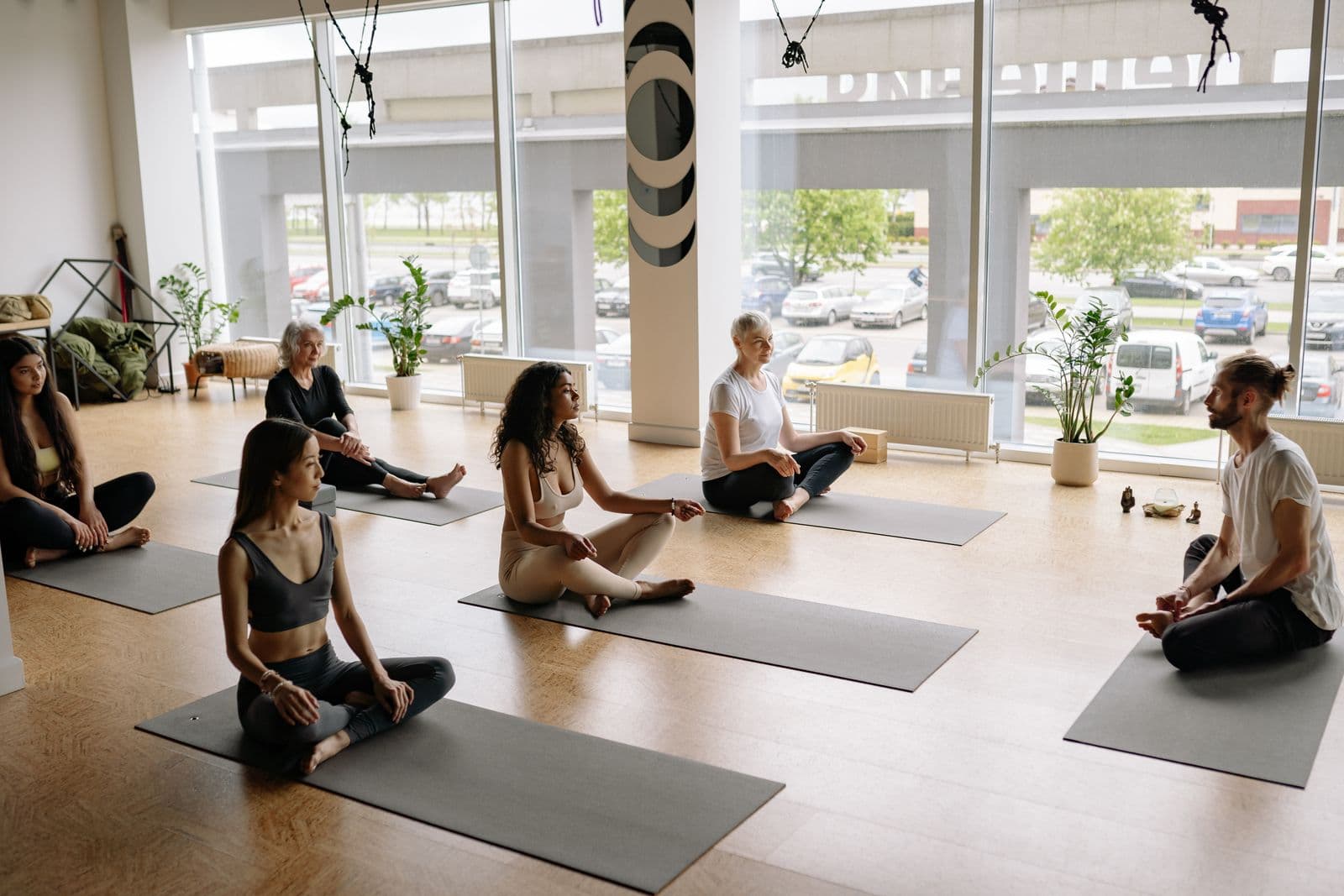Group class in the bright main room